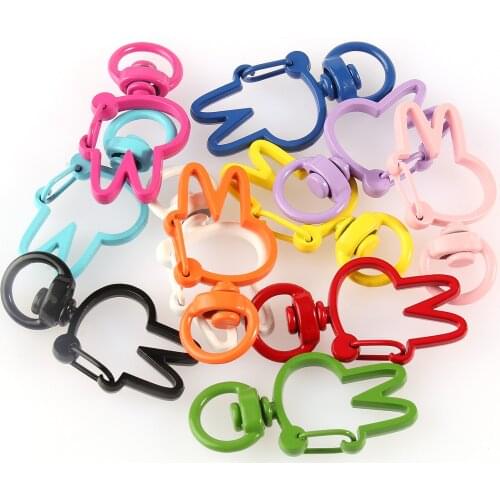 5/10/15pcs 6*36mm Metal Rabbit Shape Hollow Keychain Split Key Ring Swivel Lobster Clasp Connector for Bag Belt Dog Mask Chains