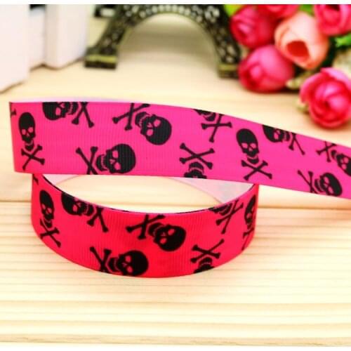 7/8'' Free shipping skull printed grosgrain ribbon hairbow headwear party decoration diy wholesale OEM 22mm P5679