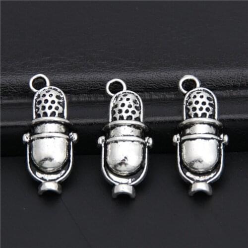 8Pcs 20x9mm Music Microphone Charms Antique Silver Color Tone Pendant Findings Diy Accessories Handmade Jewelry Making Supplies