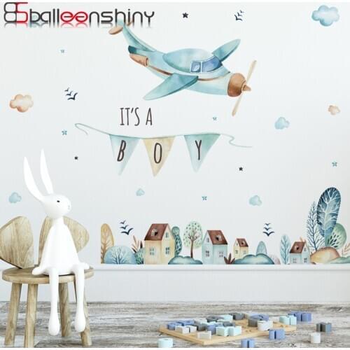 BalleenShiny Fairytale Town Airplane Bunting DIY Wall Sticker Decoration Eco-friendly Parlor Sofa TV Background Mural Decals