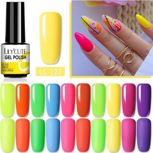 LILYCUTE 7ml Neon Gel Nail Polish Hybrid Nail Art For Manicure Semi Permanent Soak Off Enamel Gel Polish UV Gel Nail Varnishes