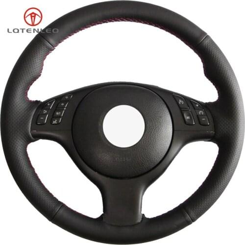 LQTENLEO Black Artificial Leather Car Steering Wheel Cover for BMW M Sport E46 330i 330Ci E39 540i 525i 530i M3 M5 2000-2006