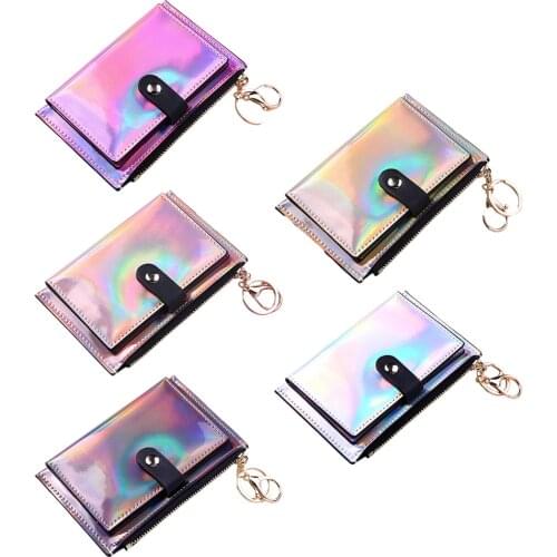 Fashion Mini Compact Women PU Leather Wallet Bifold with Money Pocket Credit Card Holder Case Purse Keychain