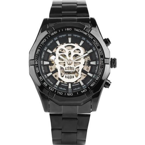 Mens Skeleton Wristwatch Automatic Self-Winding Mechanical Watches Stainless Steel Strap Luminous Function