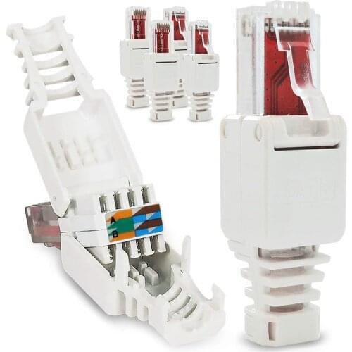 NASTAKO 2pcs/Pack No Crimp Connectors Ethernet Cable Tool-less Crystal Head Plugs Cat5e CAT6 RJ45 Connector