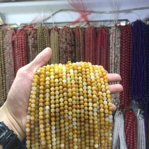 Natural Stone Old Yellow Jades Stone Beads DIY Handmade Bracelet Smooth 4-12mm Factory Price