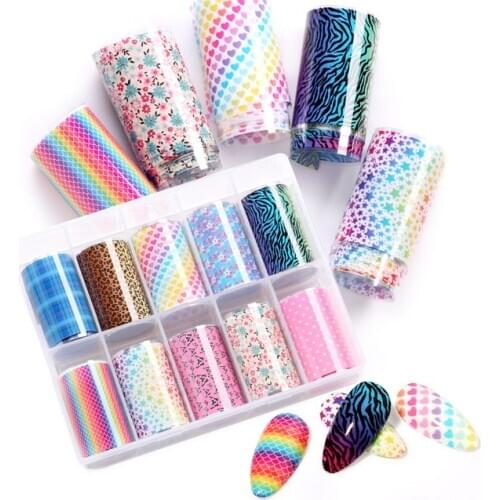 New 10 Rolls Design Butterfly Nail Foil Stickers Flower Leaf Tree Mix Florals Transfer Decals Nail Art Accessories