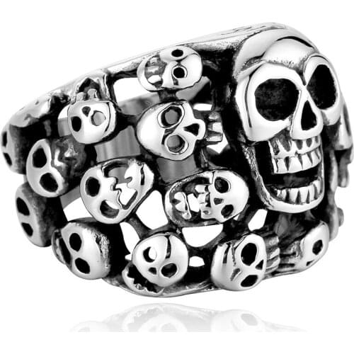 New Mens 316L Stainless Steel Vintage Gothic Skull Ring Punk Mens Party Jewelry Gifts for Bikers