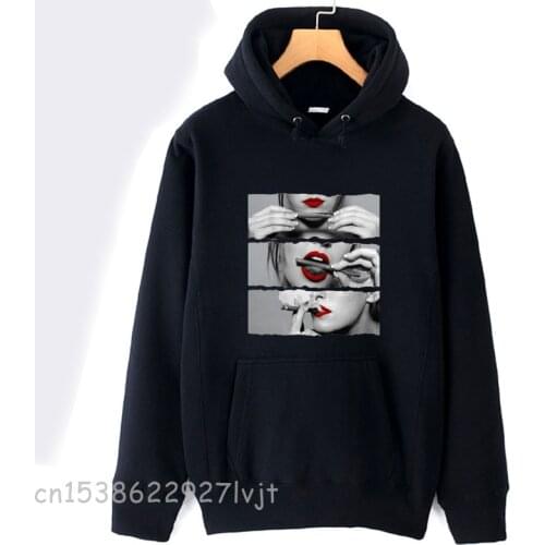 Novelty Hoodie Weed Blunt Hot Sexy Girl Lips Tongue Lick Rolling Smoke Couple Clothes Autumn Winter Long Sleeve Woman Hoodies