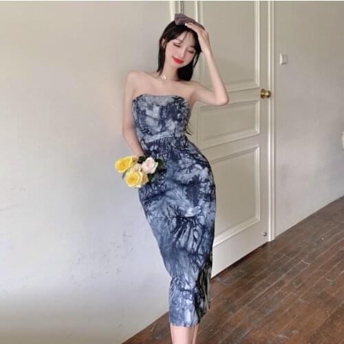 New Arrival Summer Fashion High Street Printing Sleeveless Sexy Dress Strapless Split Slim Long Dresses YOU385