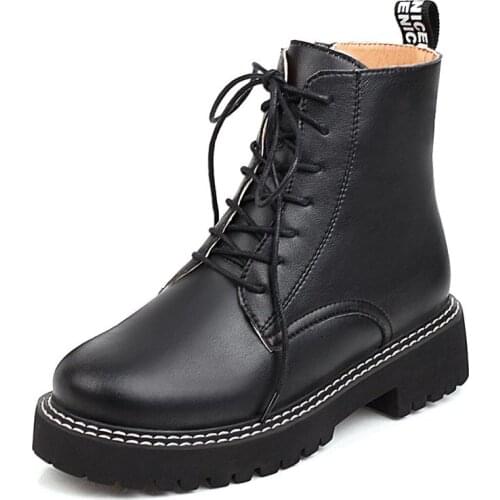 2020 Autumn New Ankle Boots for Women Thick Heel Short boots Lace-up Platform Shoes Woman Round Boots winter boots 34-43