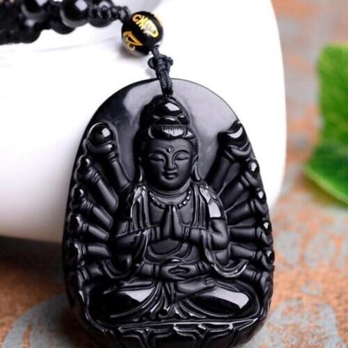 Natural Obsidian Thousand-Handed Avalokitesvara Necklace Pendant popular fashion men and womens boutique jewelry Thousand-Hande