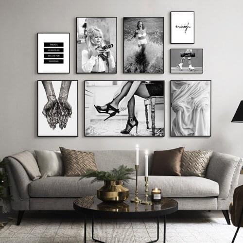 Black White Poster Fashion Print Sexy Movie Girl Camera Canvas Painting Minimalist Wall Art Picture Modern Living Room Decor