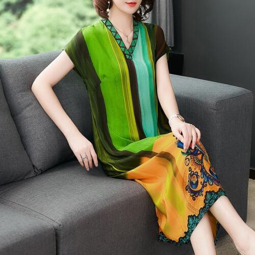 Imitate silk dress 2020 new summer loose print short-sleeved dress large size M-4XL fashion high quality elegant party vestidos