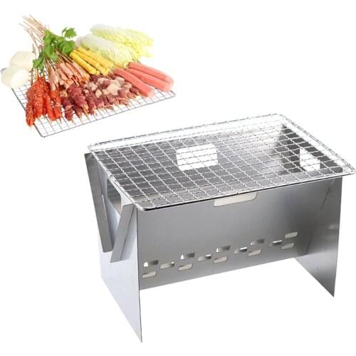 Portable Folding BBQ Grill Stove Outdoor Stainless Steel Barbecue Net Card Type Firewood Stoves Mini Barbecue Rack Camping Stove
