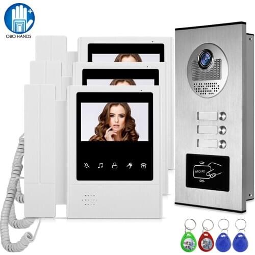 Wired RFID Video Doorbell Intercom System 4.3" Indoor Monitor Night Vision Door Phone Panel with Call Button for Multi-Apartment