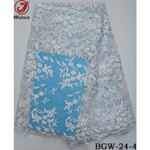 Clear stock promotion african lace fabric with stone prety flowers french lace fabric 5 yards per lot BGW-24