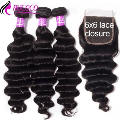 Mscoco Brazilian Hair Weave Bundles With 6x6 Closure Loose Deep Wave Bundles With Closure Curly Human Hair Bundles With Closure