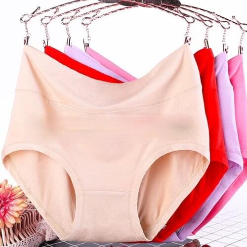 Plus Size 4XL 5XL Women Solid Briefs Underwear High Rise Sexy Panties Cotton Knickers Female Intimates Lingerie 2pcs