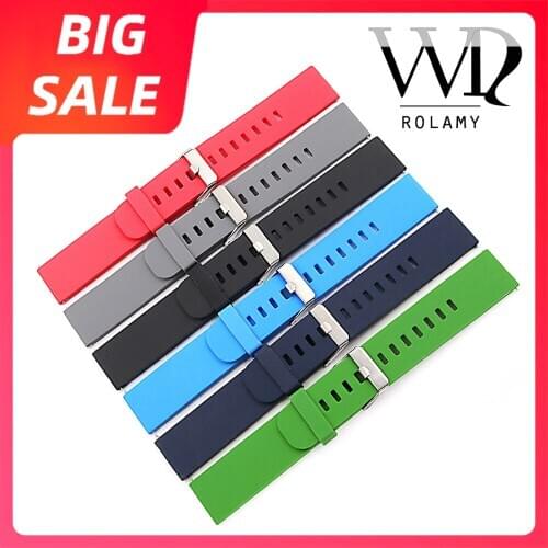 Rolamy 18 20 22mm Top Quality Watch Band Strap Waterproof Silicone Rubber For Samsung Galaxy Gear&MOTO 360 2nd&Ticwatch 2 Huawei