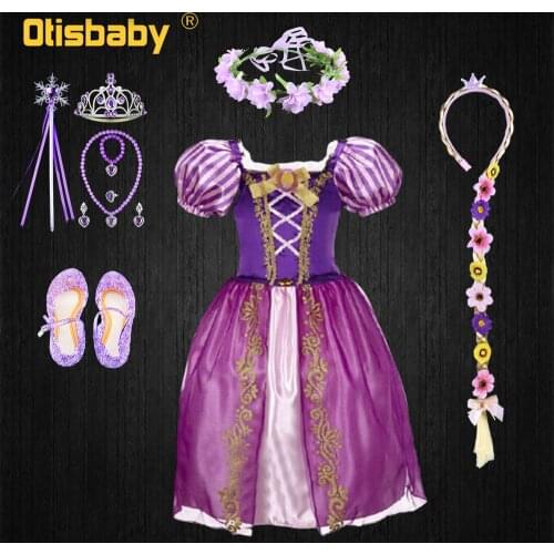 Christmas Princess Rapunzel Dress for Girls Toddler Girls Summer The Tangled Halloween Costume Child Rapunzel Wig Birthday Party