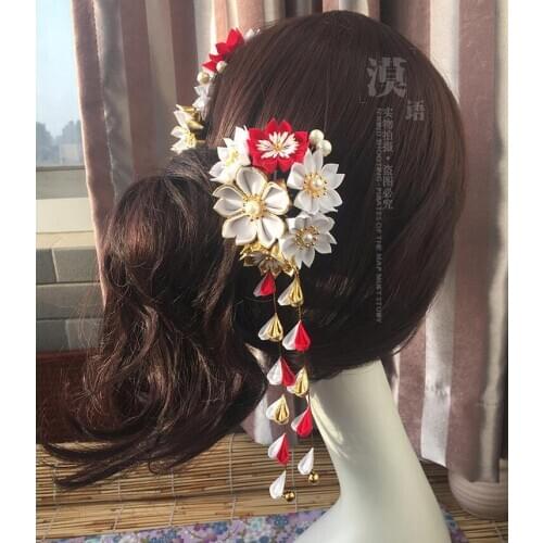 Hand-made Cute Kimono Sakura Hairpin Woman Hair Clip for Cosplay Japanese Hair Accessories Headdress Beautiful Shoot Headwear