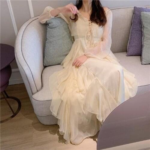 Spring Autumn Sweet Elegant White Dress Women Evening Party 2 Piece Dress Korean Kawaii Long Sleeve Dress Female Dresses Y364