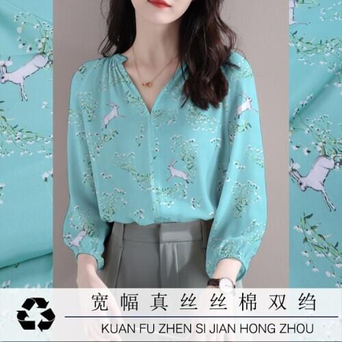 Cute little rabbit digital printing silk cotton crepe de chine fabric summer mulberry silk shirt dress fabric