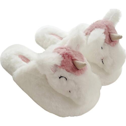 Slippers Kids Family Slippers Winter Plush Animal Head Unicorn Slippers Rabbit Boys Girls Fur Indoor Slippers