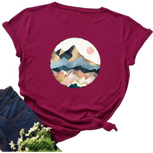 Creative Golden Mountain Peak Women T-shirt Plus Size Womens T Shirt Tops Graphic Funny Print Cotton Tshirt Summer Top Tees