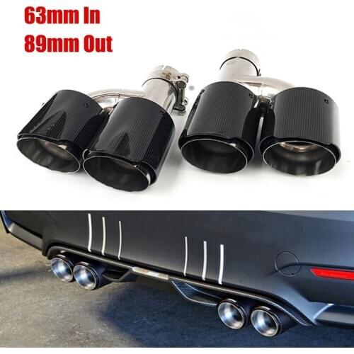 Universal Car Exhaust Pipe Muffler Tips Auto SUV Dual-outlet Pipe Glossy Carbon Fiber 63mm Inlet 89mm Outlet Slip On Left Right