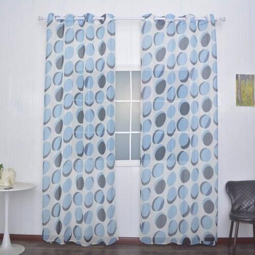 FMH Sheer Curtain Panels for Living room Bedroom French Window Faux Linen Drapery Tulle Printed 2tone Dots in Silver Grommets