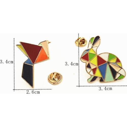 1pc New geometric rainbow bunny origami paper cranes drip oil shape metal alloy enamel brooch pin badge jewelry