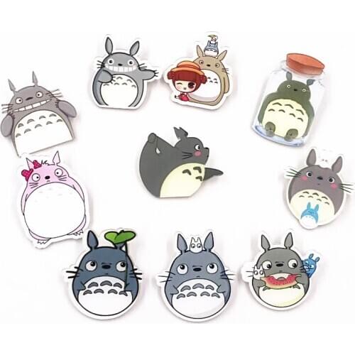 Wholesale 10PCS Cartoon Animal Totoro Neighbor Harajuku Icon Acrylic Badges Anime Character Brooches Pins Clothes Decoration