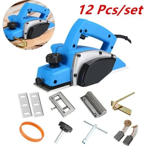12 Pcs/set 1100W 220V Electric Planer Powerful Wooden Handheld Copper Wire Wood Planer 16500rpm DIY Woodworking Power Tool Kit