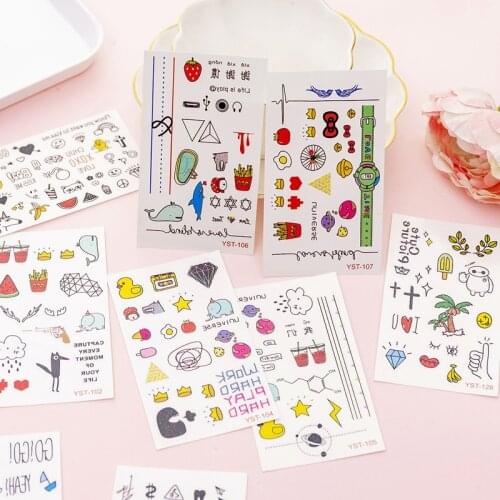 12PCS Cute Girly Heart Tattoo Stickers Small Fresh Cartoon Pattern Lasting Waterproof Tattoo Stickers DIY Decorative Scrapbook