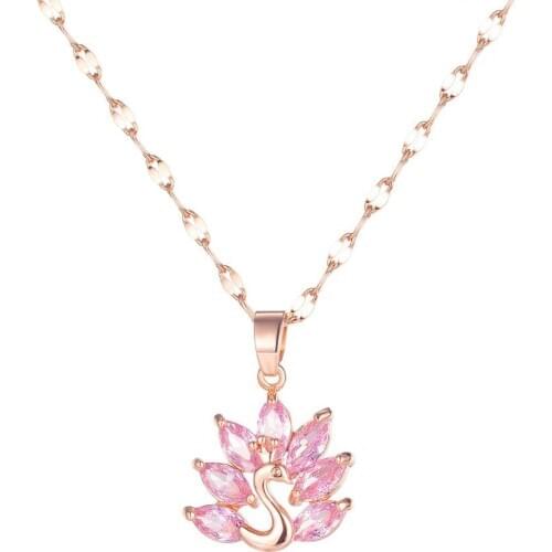 2020 Fashion Zircon Cute Peacock Pendants Necklaces For Women Aesthetic Accessories Rose Gold Stainless Steel Chains Necklaces