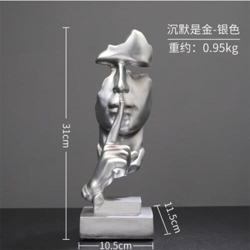 Abstract Sculpture Home Decoration Human Face Silence is Gold Statue Thinker Art Figurine Aesthetic Room Decor