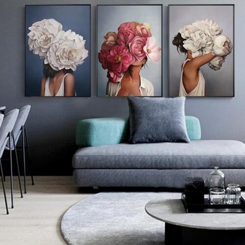 Abstract Fashion Style Canvas Painting Art Print Poster Picture Wall Living Room Home Decor Nordic Modern Floral Feather Woman