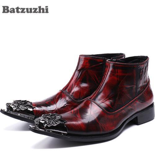 Batzuzhi 2018 New Rock Japanese tyle Fashion Men Boots Pointed Toe Wine Red Luxury Men Dress Boots Shoes Leather, Big Size 38-46