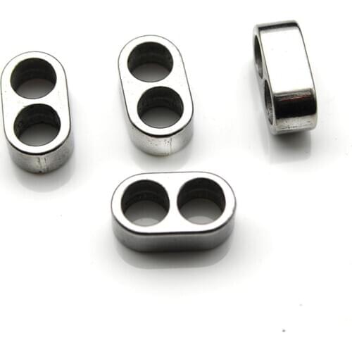 4pcs/lot Double Hole Stainless Steel Big Hole Spacer Beads for Jewelry Making Slider Charm Leather Bracelet DIY Jewelry Findings