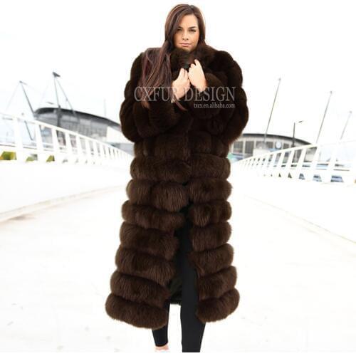 CX-G-A-188D Dark Brown Fashion Winter Luxury Warm Real Fox Fur Overcoat Women Winter Coats