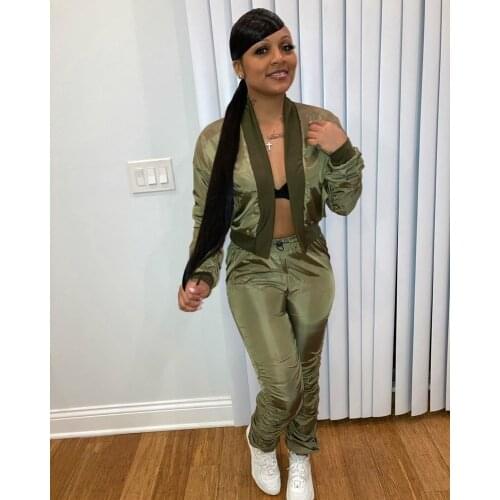 VAZN 2020 Top Quality Plus Size Office Lady Regular Sexy Solid Open Stitch Full Sleeve Long pants Slim Women 2 Piece Set