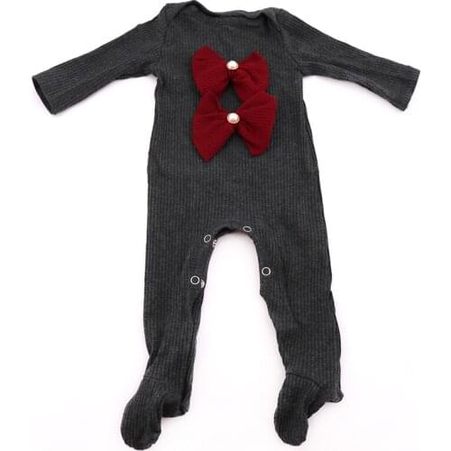 Newborn Baby Girls Bow Cotton Striped Romper Outfits 2021 Casual Spring Infants Clothes Pajamas wholesale Pink Footies For Girl