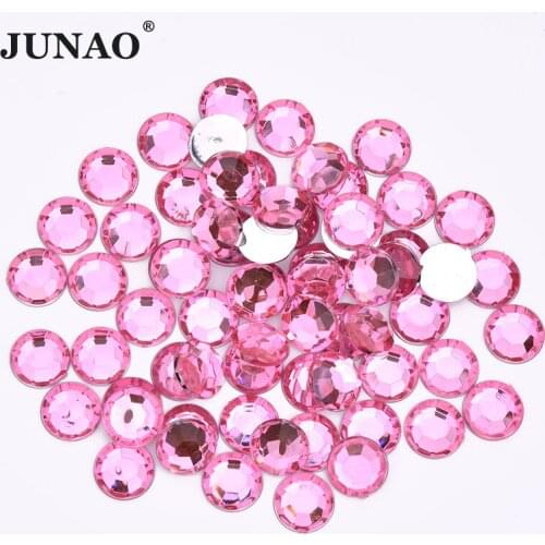JUNAO 3 6 8 10 mm Pink Color Nail Rhinestones Non Sewing Acrylic Stones Round Flatback Crystals Strass Decroation for Craft