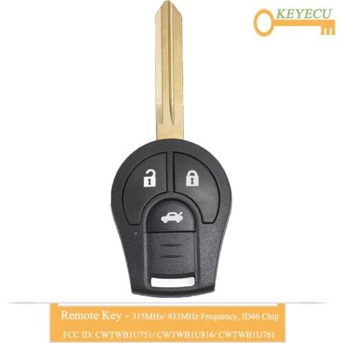 KEYECU Remote Car Key for Nissan March Qashqai Sunny Sylphy Tiida X-Trail, Fob 315MHz/ 433MHz - CWTWB1U751 CWTWB1U816 CWTWB1U761