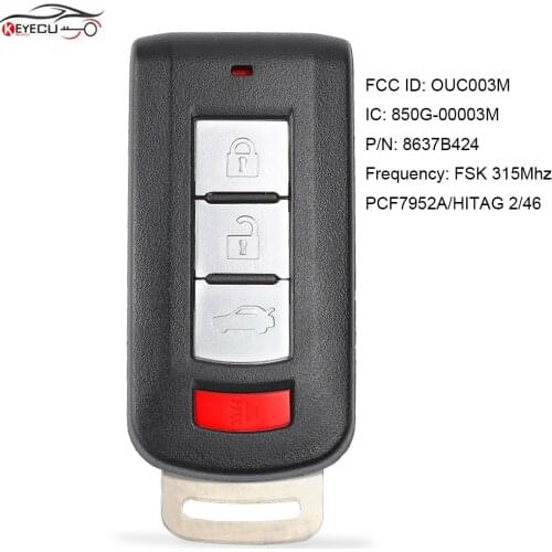 KEYECU FSK 315MHz ID46 Chip Smart Remote Key 4 Button for Mitsubishi Mirage G4 2015 2016 2017 2018 2019 2020 FCCID: OUC003M