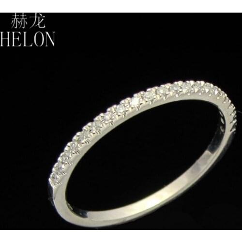 HELON Diamond Ring Solid 10K White Gold Stackable Pave Brilliant Natural Diamond Engagement Ring Women Wedding Trendy Jewelry
