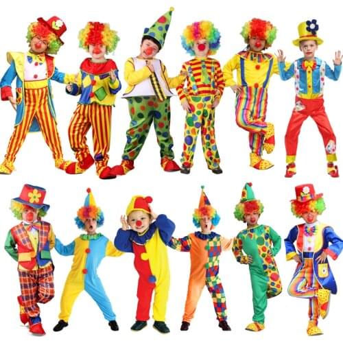 Halloween Childrens Day Purim Circus Clown Costumes Boys Kids Funny Clown Fantasia Boy Girls Cosplay Kids Dress