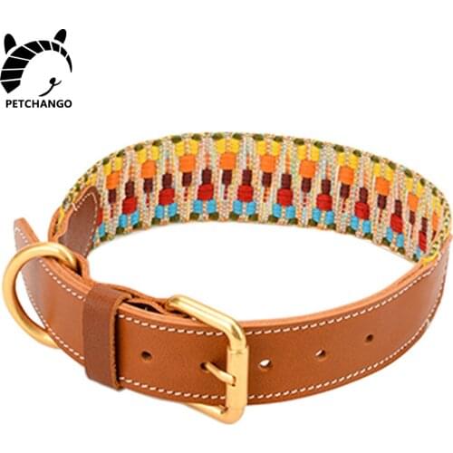 Leather Dog Collar Genuine Leather & Webbing Collars for Dog Cat Cotton Dog Collar Small Large Dogs Pet Products Dog Accessories